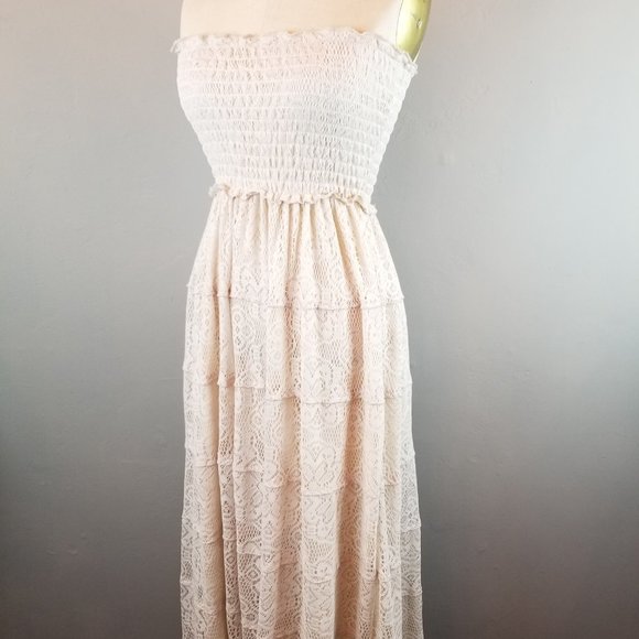 Wishlist Women's Size Small Cream Lace Strapless Boho Maxi Dress * Brand NEW - Picture 2 of 10